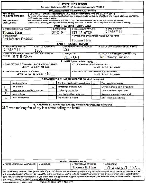 Hurt feelings report template