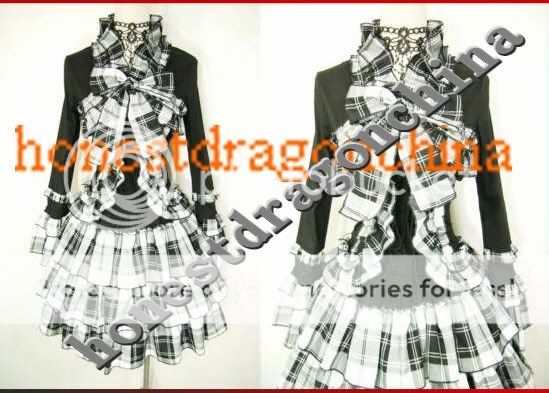 Gothic Lolita Dress cosplay costume Punk Custom Made White Grid All 