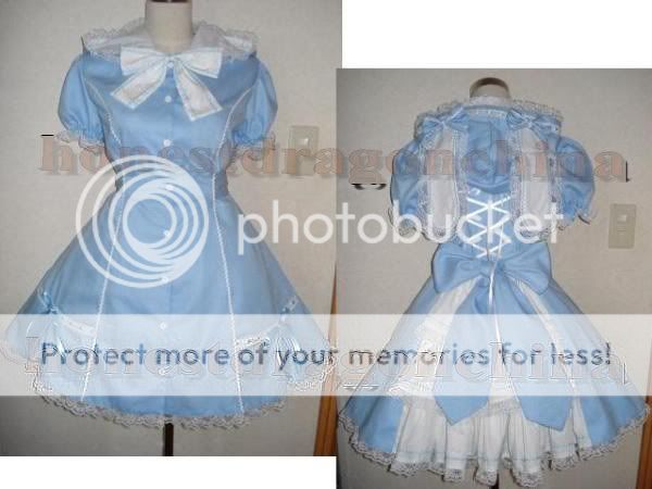 Gothic Lolita Cosplay Ear Coat Blue Dress Handmade 001  