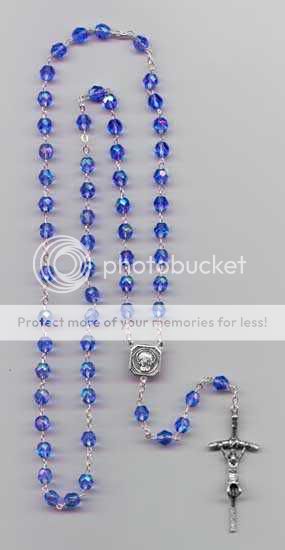 Mother Teresa Blue Iridescent Crystal Rosary  