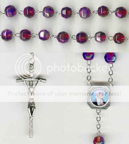 Mother Teresa Iridescent Crystal Rosary   Deep Amethyst   Bonus Relic 